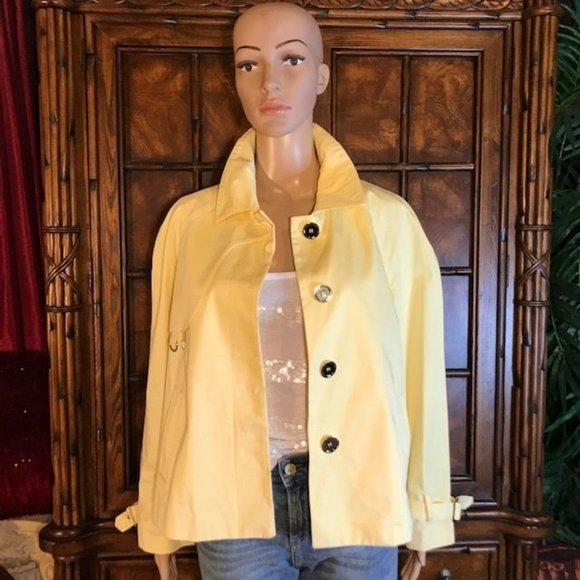 Anne Klein Cotton Buttercup Swing Cropped Trench Coat - Picture 1 of 11